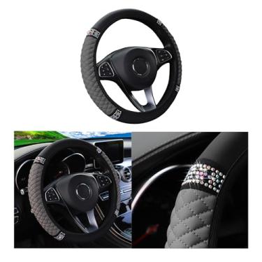Imagem de Couslcd Capa de volante de carro brilhante, protetor de volante elástico de couro macio de strass de 38 cm, diamante de cristal brilhante para mulheres e meninas, acessórios de interior de carro para