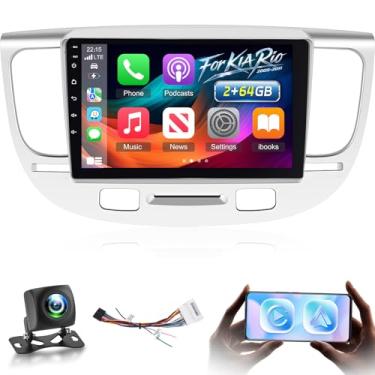 Imagem de Estéreo automotivo atualizado de 2 GB + 64 GB para KIA Rio 2005 2006 2007 2008 2009 2010 2011 com Carplay sem fio/Android Auto, rádio IPS de 9 polegadas com EQ/WiFi/GPS/Mirror Link, câmera de visão