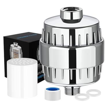 Imagem de Filtro de Chuveiro com 20 Estágios, Remove Cloro, Flúor e Metais Pesados, Amaciante de Água para Cabelos, Alta Vazão com 2 Refis – Acabamento Cromado