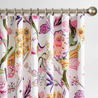 Imagem de Topfinel Lindas cortinas de narciso rosa boho borboleta para quarto de meninas, berçário, 182 cm, cortinas compridas para sala de estar, sala de jantar, gancho, anéis, 132 cm de largura, 2 painéis