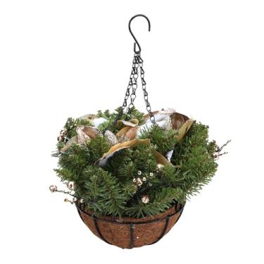 Imagem de Cesta Suspensa de Natal Artificial, À Prova de Desbotamento, Cesta Suspensa Artificial Vibrante e Realista Com Vários Galhos para Varanda, Pátio Doméstico, Quintal (Estilo 3)