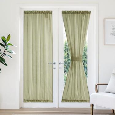 Imagem de Cortinas transparentes para portas francesas de 183 cm de comprimento, cortina de privacidade com filtro de luz com amarração para porta da frente, cortinas laterais com bolso superior e inferior