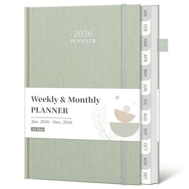 Imagem de Agenda 2026, agenda semanal e mensal de janeiro de 2026 a dezembro de 2026, agenda acadêmica de linho de 15 x 21 cm, capa dura com abas, suporte para caneta, bolso interno para escola, verde sálvia