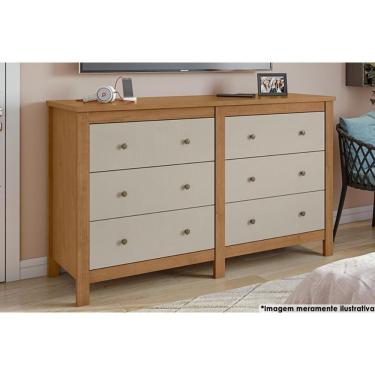 Imagem de Cômoda De Quarto Horizontal Maggiore C/ 6 Gavetas Amêndoa/off White - Lopas