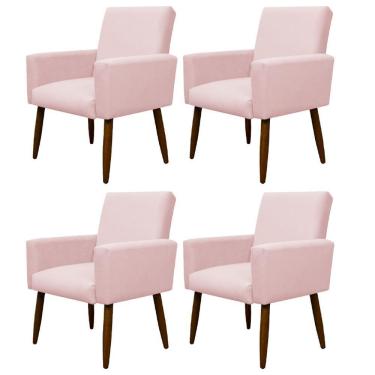 Imagem de Kit 4 Poltronas Para Sala Pés De Madeira Nina Rosa Bebê