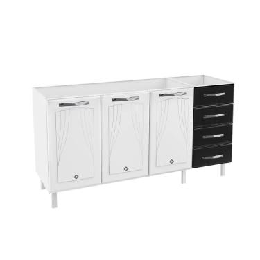 Imagem de Balcão De Cozinha Star New 3 Portas E 4 Gavetas S/ Tampo 120cm Branco/preto - Telasul