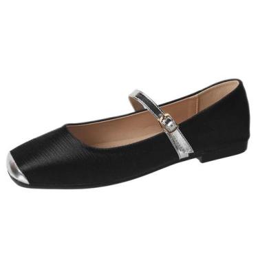 Imagem de Sapatos Hee grand Mary Jane Flats para mulheres pretos tamanho 7.5