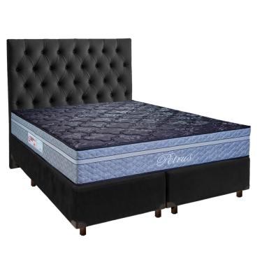 Imagem de Cama Box Completa Casal Kit Petrus Elite Bipartido com Colchão Molas Ensacadas Veludo 1...