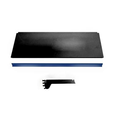 Imagem de Bandeja Prateleira Ponta 30x73 Gôndolas New Plus Preto Porta Etiqueta Azul Sa Gôndolas