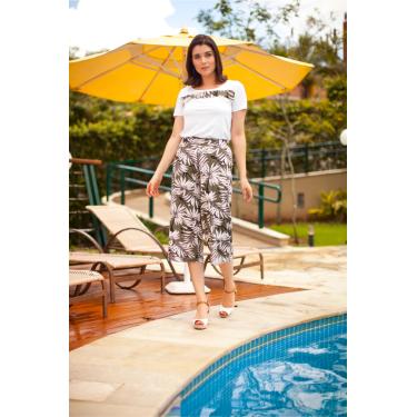 Imagem de Calça Pau a Pique Pantacourt Estampada Verde