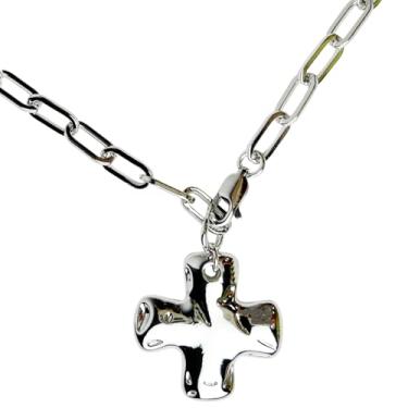 Imagem de BTREEFLO Colar de cruz grossa para mulheres, moderno, banhado a prata 14K, pingente de cruz vintage, corrente de clipe de papel, fantasia, gargantilha, presente