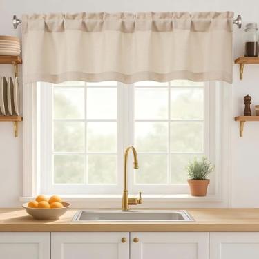 Imagem de Ebesto Saia de linho para janelas de 35,5 cm de comprimento, cortina de cozinha texturizada de linho falso com filtro de luz para banheiro, café, porão de lavanderia, design de bolso de haste dupla, 1