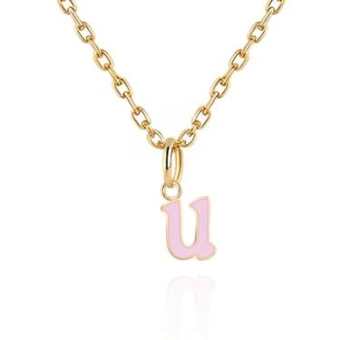 Imagem de Colares com inicial feminina, banhado a ouro 14K com letra A-Z com esmalte colorido, corrente ajustável de 45,7 a 50,8 cm - Presentes de Dia dos Namorados para ela, presentes de aniversário, presentes