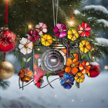 Imagem de Enfeites de Natal, flores de cristal, enfeites de árvore de Natal feitos à mão, decoração de carro e casa - presentes de Natal, decoração de artesanato em acrílico, ideias de troca de presentes para