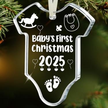 Imagem de Primeiro enfeite de Natal do bebê 2025 – Body de Natal para recém-nascidos, decoração de lembrança, enfeite de árvore de Natal para bebês meninos e meninas, lembrança colecionável marco para novos