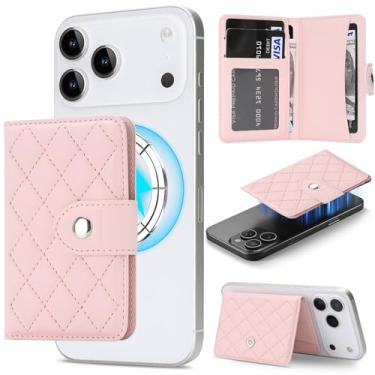 Imagem de NINKI Mag-Safe Carteira magnética para iPhone 17/16/15/14/13/12 séries, 4 porta-cartões de couro minimalista, fina magnética, capa para celular Google Pixel 10/9/8/7/Pixelsnap feminina - rosa