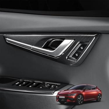 Imagem de Capa de moldura de porta interior de carro, compatível com acessórios Kia EV6 2022-2024 (padrão de fibra de carbono)