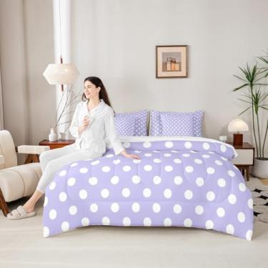Imagem de Conjunto de cama de bolinhas em uma bolsa, 7 peças, conjunto de cama estilo francês princesa roxo e branco, círculos geométricos modernos, arte abstrata, simples, edredom com elástico, lençol de cima