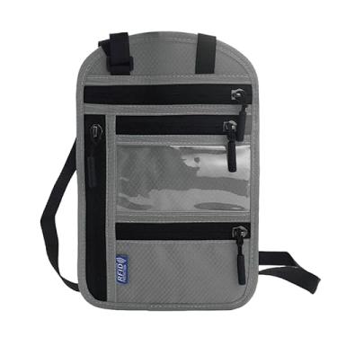 Imagem de Carteira de pescoço com bloqueio de RFID – Porta-passaporte com vários bolsos, bolsa de viagem de nylon, Cinza escuro B, Carteira de pescoço com bloqueio de RFID – Suporte para passaporte com vários