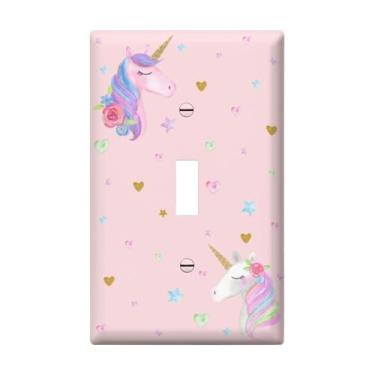 Imagem de Placas decorativas para interruptores de luz, capas de interruptor único de unicórnio, placa de parede para interruptores elétricos roxos, decoração de unicórnio para quarto de meninas, 1 turma