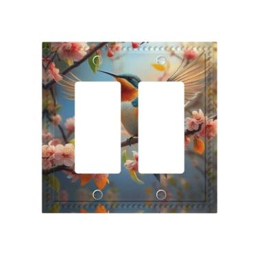 Imagem de HLCoChT Capa decorativa para interruptor de luz para beija-flor e beija-flor 2 Gang Dual Rocker Outlet Switch Plate Faceplate GFCI