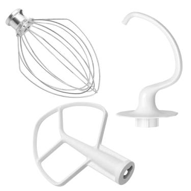 Imagem de K5AB Batedor plano revestido K5ADH Gancho de massa de aço inoxidável K5AWW Chicote de arame de aço inoxidável - Acessórios para batedeira de suporte kit de 3 peças adequado para KitchenAid 5 QT