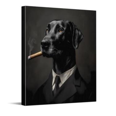 Imagem de CYFDYVT Retrato de cachorro cavalheiro vintage com terno e charuto impressão de arte de parede de animal de estimação nobre para escritório ou decoração de casa ilustração em tela clássica 20 x 25 cm
