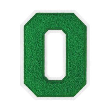 Imagem de 1 peça de patch de letra de chenille verde de 11,4 cm com borda branca – Adesivos do alfabeto para roupas, jaquetas, mochilas, chapéus para decoração personalizada, nome personalizado e artesanato. (O
