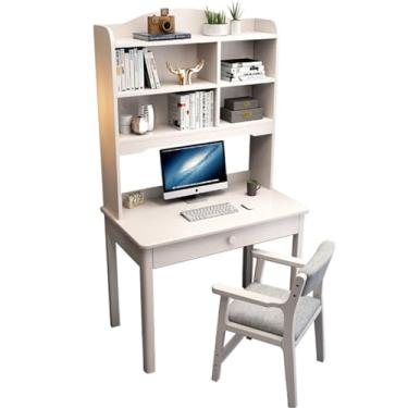 Imagem de Mesa de estudo de madeira maciça, mesa de escrita simples para casa, mesa de computador multifuncional para estudantes com gavetas e cadeira elevatória