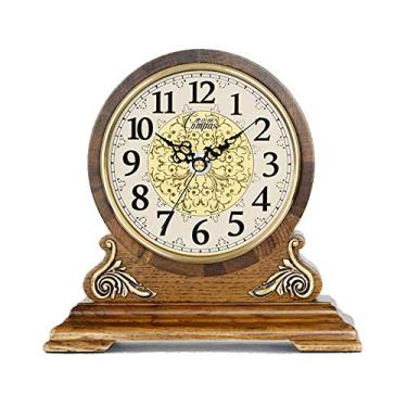 Imagem de KUYBTU Relógio retrô para lareira de madeira maciça, relógio silencioso de mesa alimentado por bateria, decoração de presente, relógio de mesa doméstico
