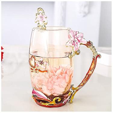 Imagem de EPOTRDCV Copo de chá colorido esmaltado flor esculpida personalidade criativa moda copo de vidro para beber café doméstico