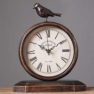Imagem de Relógio de mesa retrô clássico, silencioso, sem tique-taque, relógio de mesa de cabeceira operado por bateria, para sala de estar, escritório, decoração de mesa, E