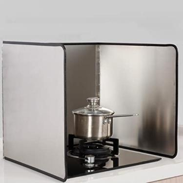 Imagem de HYUIO Proteção contra respingos de aço inoxidável para fritar frigideira compacta proteção antiaderente óleo protetor de fogão dobrável para fritar e cozinhar (tamanho: 45x45x4)