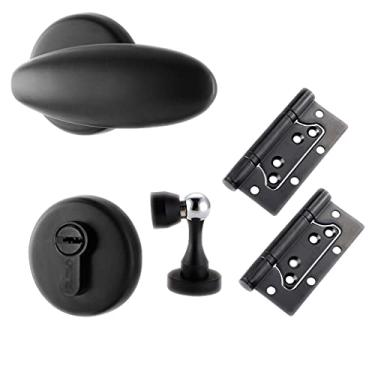 Imagem de Maçaneta de porta alavanca espaço alumínio interior maçanetas de porta maçaneta em forma de ovo com chave/sem chave para quarto banheiro fechadura de porta com alça (cor: preto conjunto B com chave)