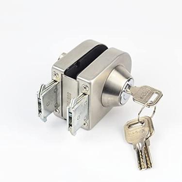 Imagem de GAORUIFENG Fechadura de porta de vidro, aço inoxidável, sem necessidade de perfuração no vidro, trava interna e externa, porta única, porta de vidro sem necessidade de perfuração
