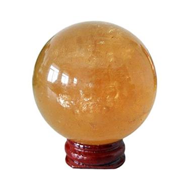 Imagem de GOMOSU Para pedras preciosas de calcita amarela natural esfera de quartzo cor cítrica acessórios de decoração de casa para sala de estar cristais mágicos pedras decorativas para casa (cor: 55-60 mm)
