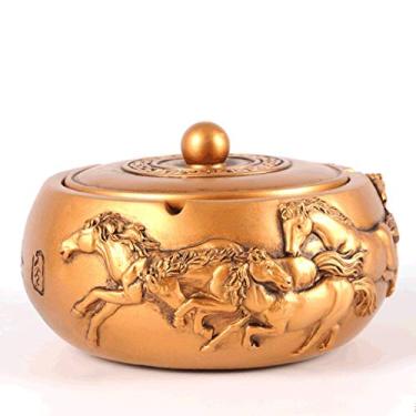 Imagem de Cinzeiros para charutos retro desktop resina cinzeiro à prova de vento cigarro com tampa para mesa de escritório em casa bela decoração artesanato cinzeiro (cor: estilo xadrez) (estilo a ouro)