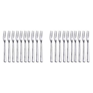 Imagem de ZABEES Garfos de talheres 20 peças de aço inoxidável coquetel sobremesa garfo aperitivo lanche bolo frutas garfos conjunto para festa hotel restaurante 4,8x0,39 garfos de grau alimentício