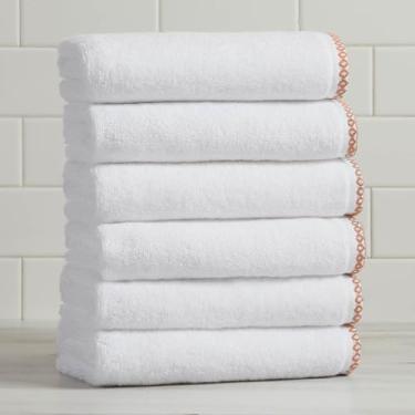 Imagem de Great Bay Home Conjunto de toalhas de mão argila/branca - algodão ultramacio, design de borda boho-chique - 6 toalhas de mão (71 cm x 40 cm) - toalhas de banheiro absorventes, de secagem rápida e