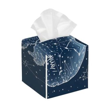 Imagem de Porta-lenços de couro quadrado à prova d'água constelação urso galáxia organizador de papel facial com cinto inferior cubo estojo de tecido para mesa, banheiro, escritório, mesa, carro, decorativo