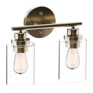 Imagem de ZAGO Luminária De Banheiro Com 2 Luzes Sobre O Espelho, Níquel Escovado Vidro Transparente, 120 V, Moderna Para Sala Estar, Quarto, Corredor, Base E26 (Lâmpadas Não Inclusas), Etl