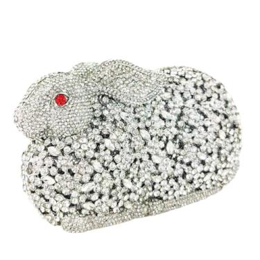 Imagem de Boutique De FGG Mini bolsa clutch de strass de coelho para mulheres, bolsas e bolsas noturnas de animais, bolsa clutch de cristal para festas de formatura, Prata, Mini