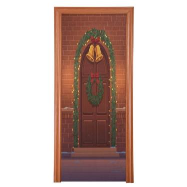 Imagem de ATTX Capa para porta da frente da guirlanda de Natal - Decoração de férias de tecido elástico lavável para festas, casa, decoração de porta da frente, 91 x 242 cm (118)