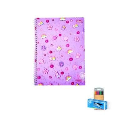 Imagem de Kit Caderno Universitário Vibe Feminino 10M 160F Tilibra + Caneta Point 88 0.4mm + Grampeador Alicate S-150 Cis