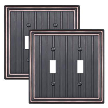 Imagem de Placa de parede de metal para tomadas elétricas, placa decorativa de bronze envelhecido para interruptor, placa de cobertura de interruptor de luz, placas de parede de 2 gangs (botão duplo, pacote com