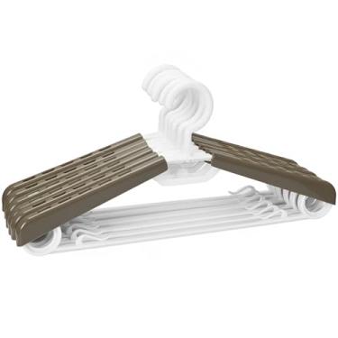 Imagem de BonDream Pacote com 6 ganchos giratórios, de plástico resistente, de 38 a 58 cm, perfeitos para casaco, jaqueta, vestido, camisa, calça ou armário, economia de espaço, cinza e branco