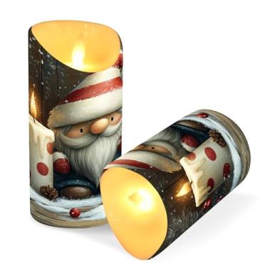 Imagem de Blueangle Pacote com 2 velas fofas sem chama de gnomo com controle remoto e temporizador, velas LED cintilantes (7,6 cm x 15 cm) para decoração de casa, casamento, acampamento (123)