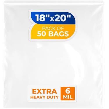Imagem de Paclord Sacos grandes com fecho de zíper de 45,7 cm x 50,8 cm, 6 mil (pacote com 5) – Sacos plásticos reutilizáveis resistentes – transparentes, resseláveis, à prova d'água – para armazenar e
