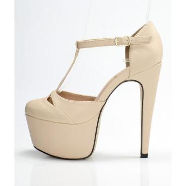 Imagem de Sandália salto 15 Week Shoes bico fechado nude amendoa, Nude, 35