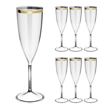 Imagem de Taças De Espumante Acrílico 170ml 6pcs Borda Dourada Prime - NEOPLAS, 